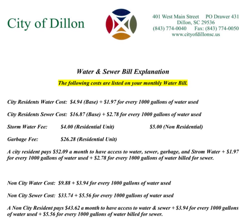 Water and sewer bill explanation 2019
