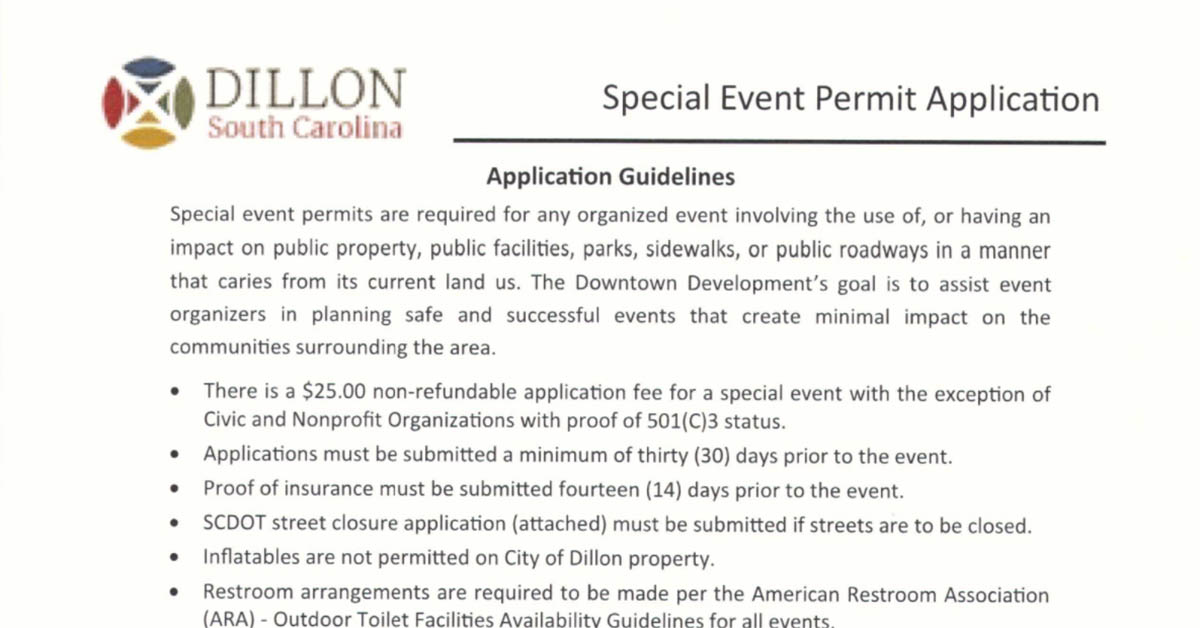 Dillon SC Special Events Permits